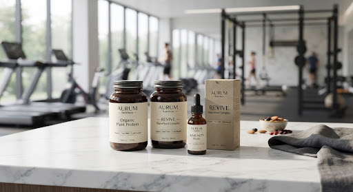 High-end organic health supplement bottles and packaging